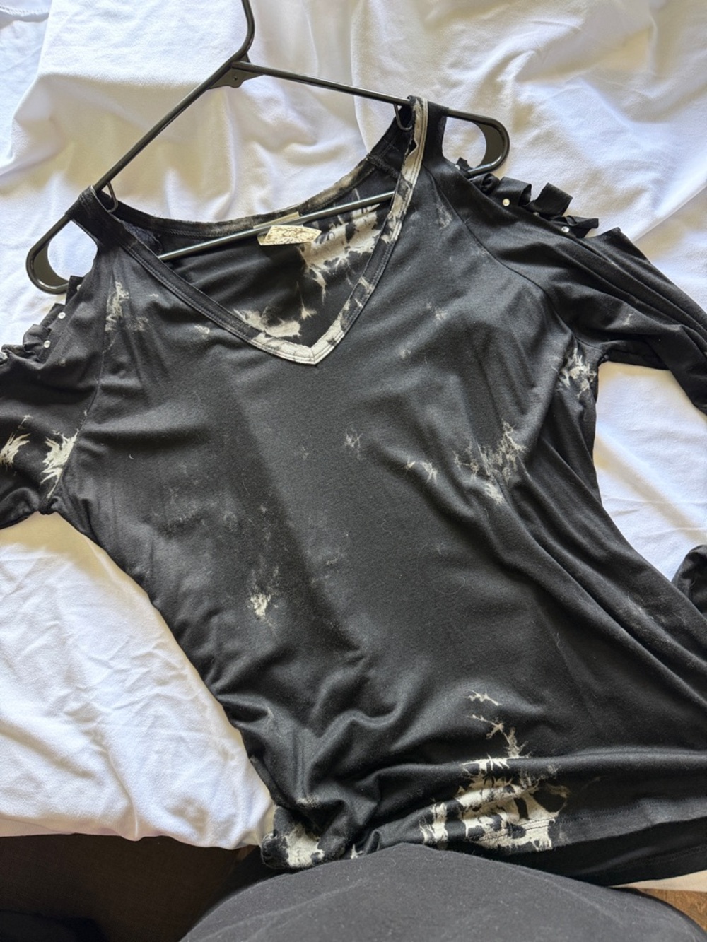 Vocal Black V-Neck Cold-Shoulder Tie-Dye Top
